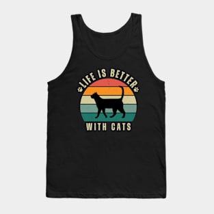 Life is better with cats retro sunset background Tank Top